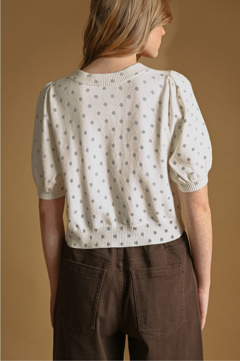 Polka Dot Printed Short Sleeve Button Front Cardigan – Edie Boutique