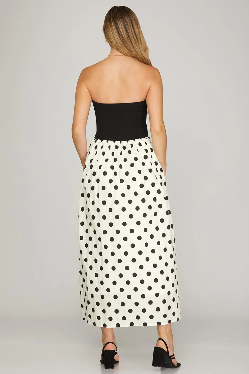 Strapless Polka Dot Midi Dress - She + Sky - Lush Lemon Black / L Strapless Polka Dot Midi Dress - She + Sky - Lush Lemon Black / L