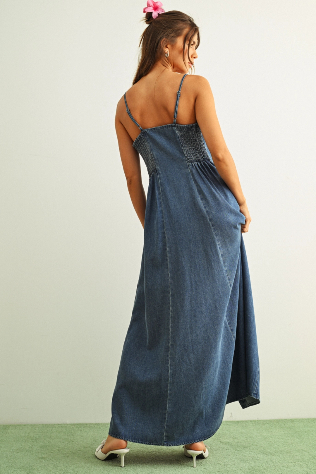 tencel denim maxi dress Lyocell Denim Maxi Abaya Tencel Button-Front Abaya Blue / XL