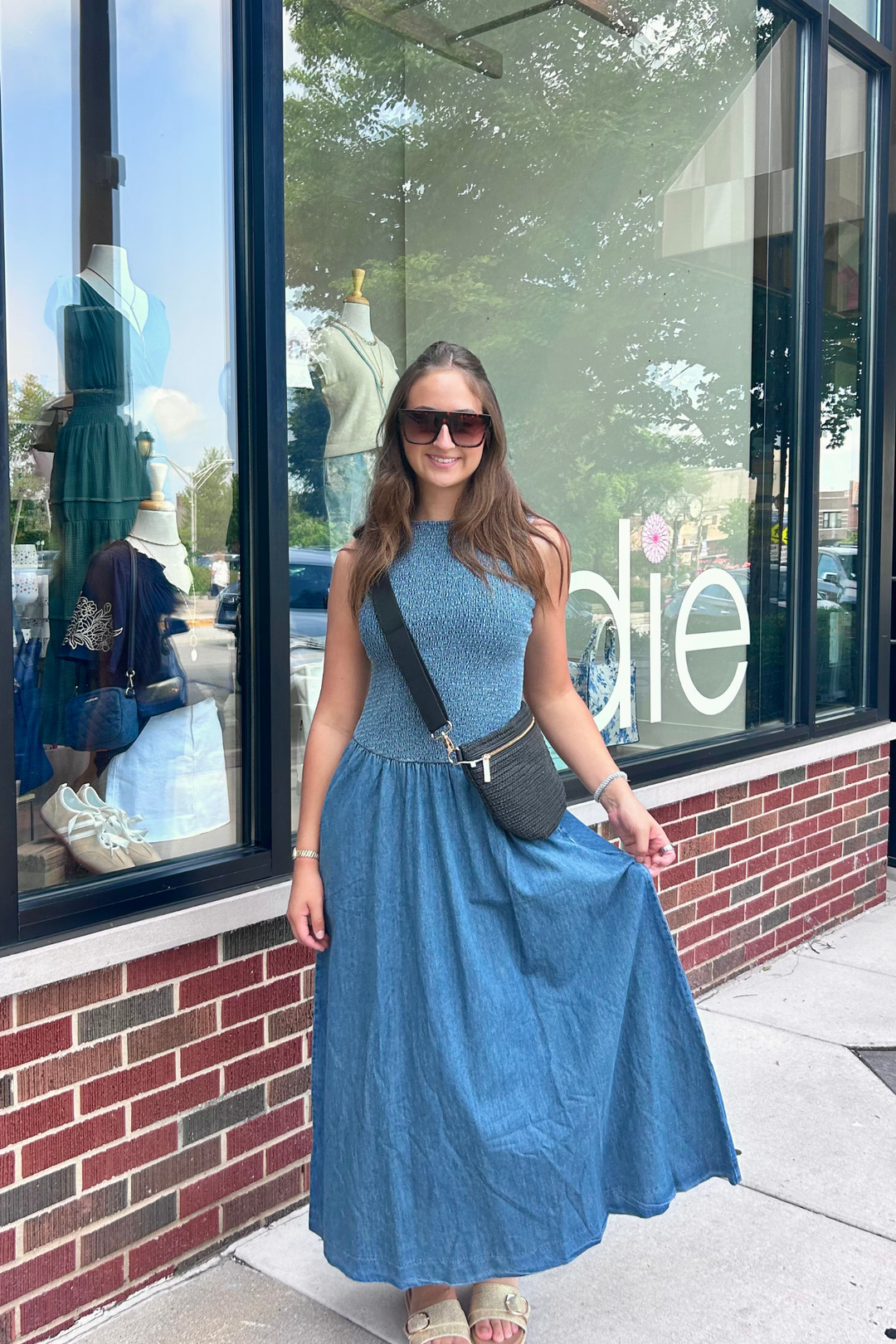 Smocked Top Sleeveless Denim Long Dress – Edie Boutique