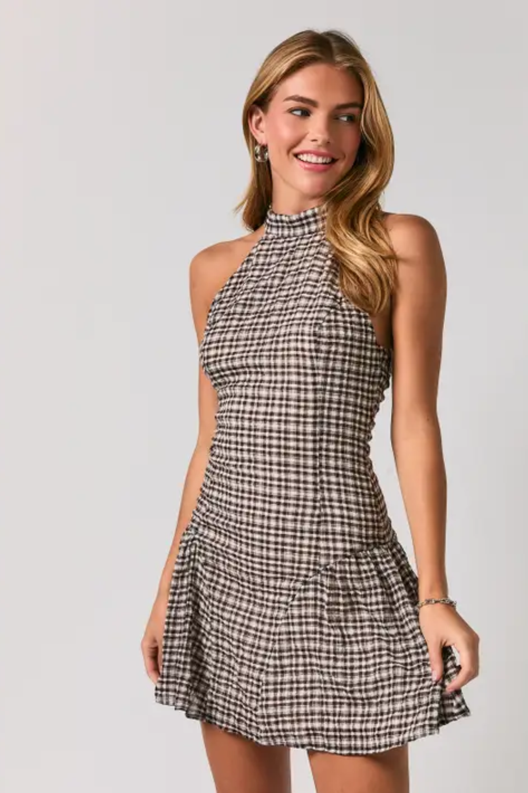 halter plaid dress Flare Mini Halter mini dress