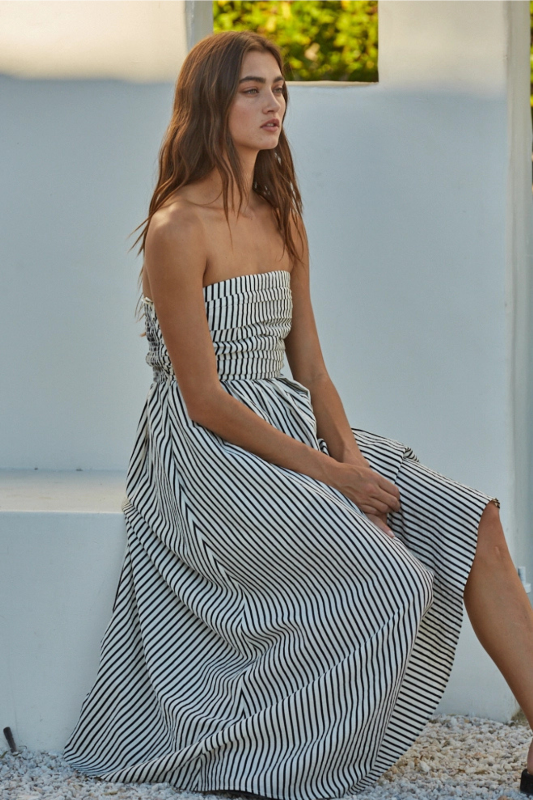 black white striped strapless dress Striped Strapless Flare Dress Off White – Edie Boutique