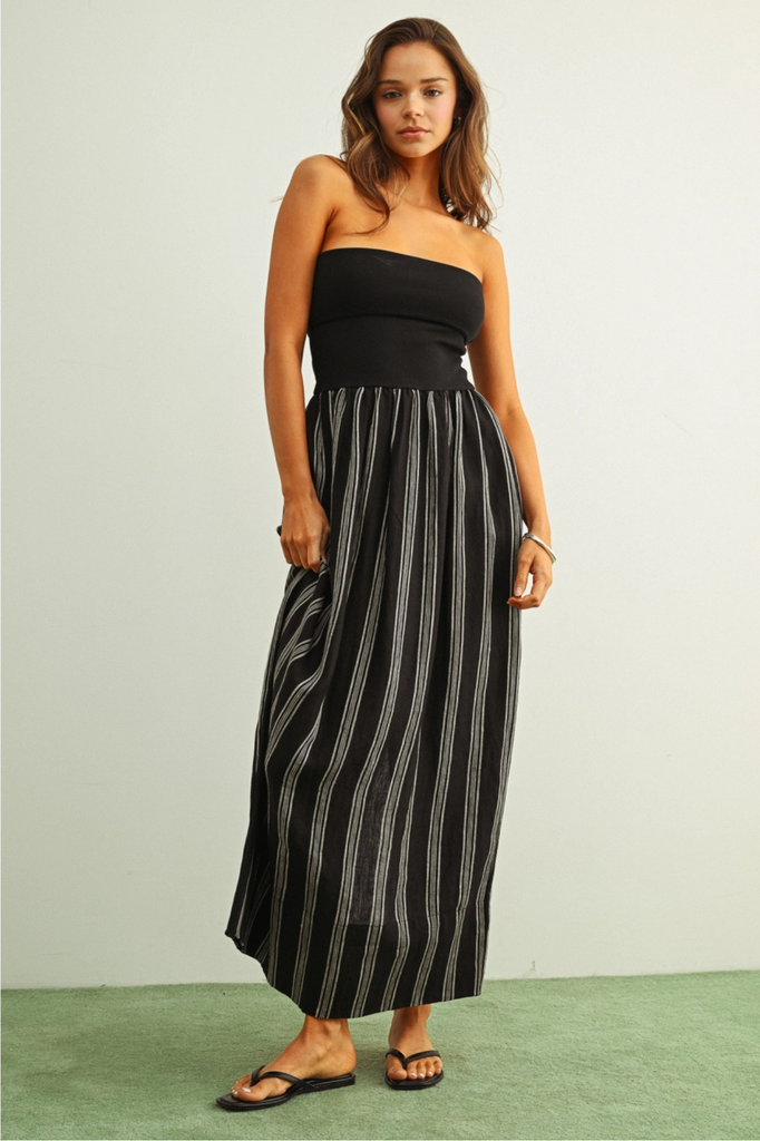 knit strapless dress Maxime Midi ALIAS BLACK TEXTURED DRESS