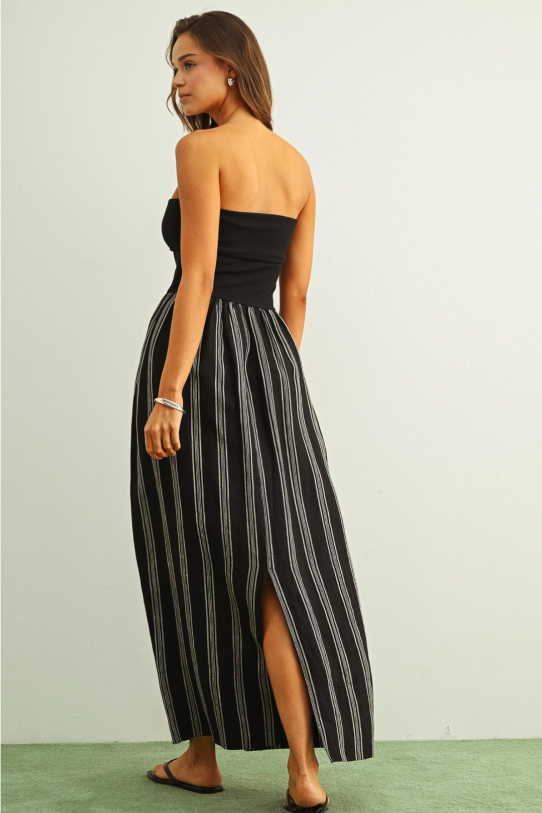 Striped Knit Ribbed Strapless Combo Dresss  Edie Boutique