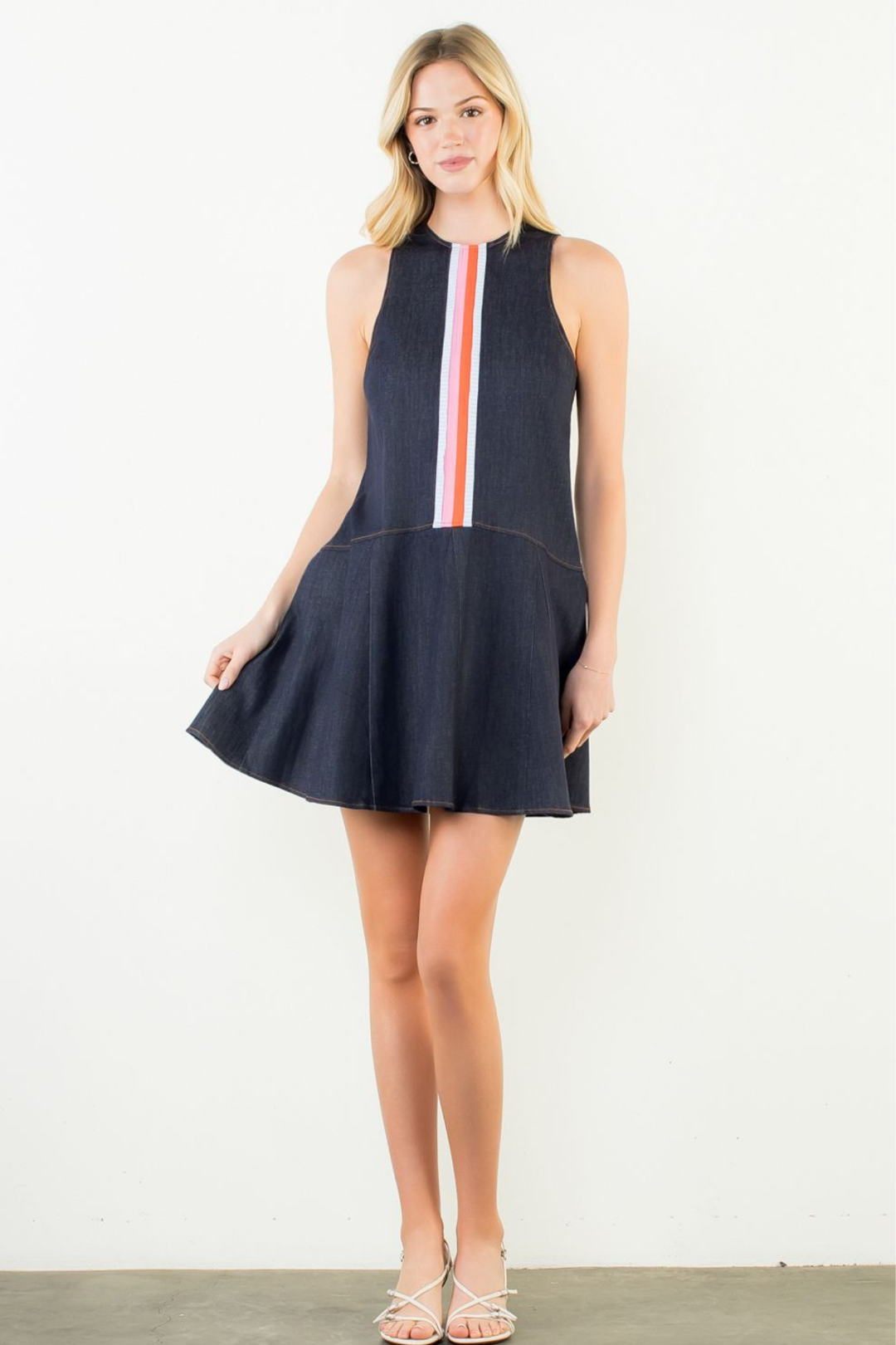 Denim Sleeveless Front Multi Stripe Dress – Edie Boutique