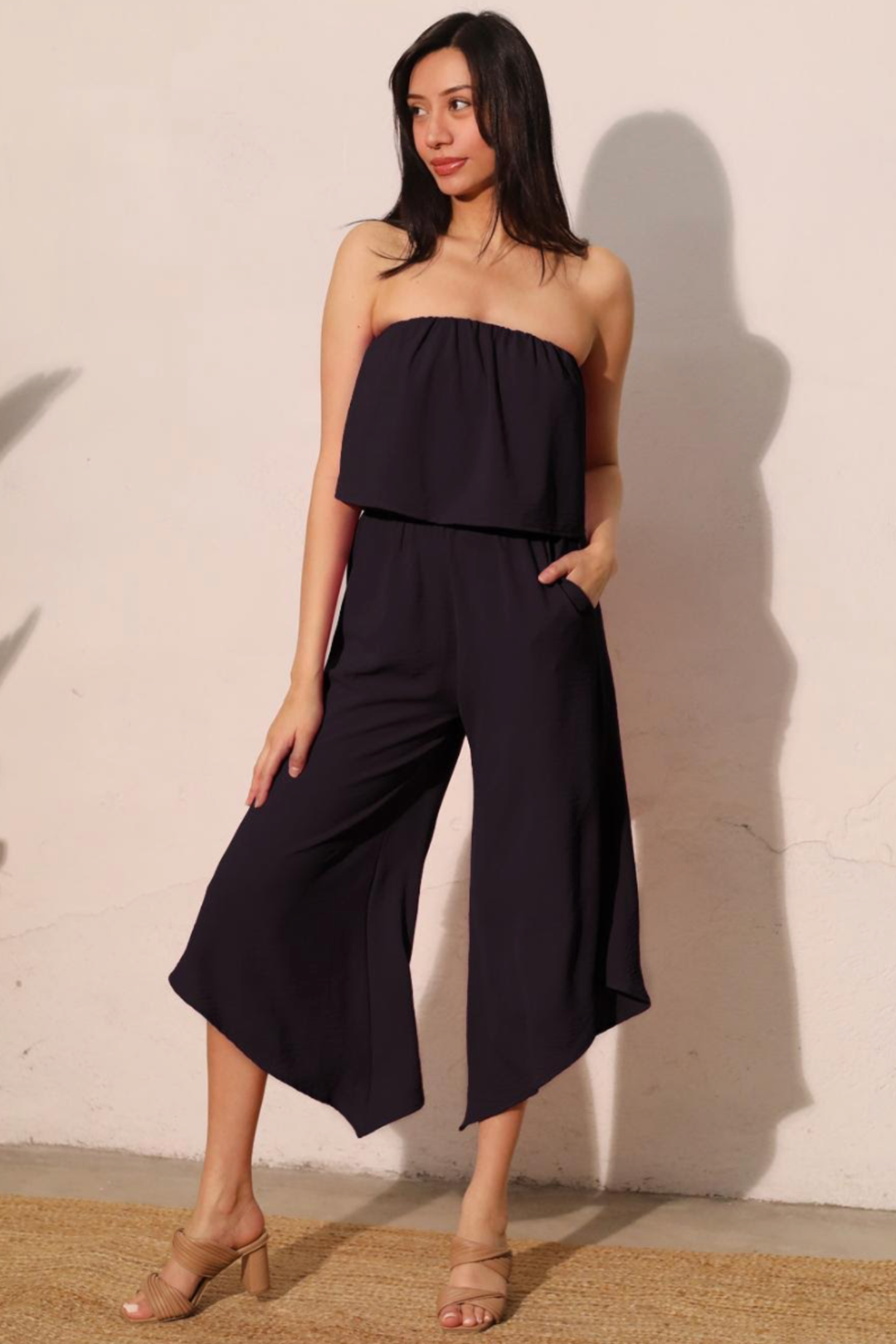 Strapless Slanted Hem Jumpsuit – Edie Boutique