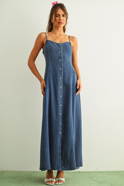 Button Front Tencel Maxi Dress