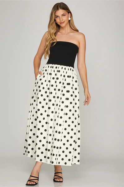 Strapless Polka Dot Midi Dress - She + Sky