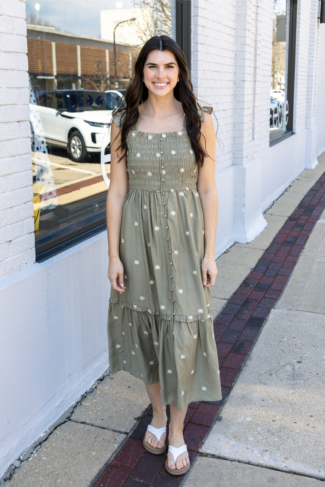 Embroidered Daisy Smocked Dress  Edie Boutique