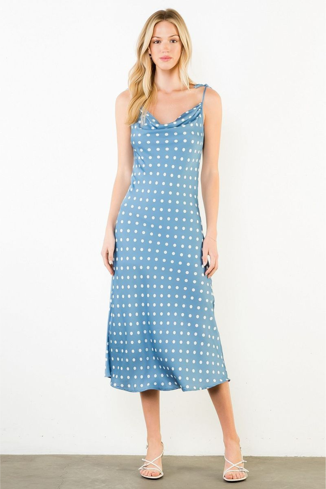midi dress with tie straps Tie Strap Polka Dot Midi Dress – Edie Boutique